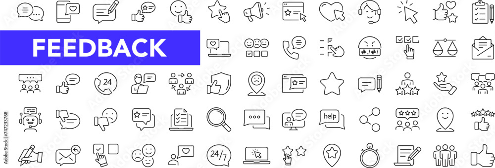 Feedback icon set with editable stroke. Customer satisfaction thin line icon collection. Vector illustration