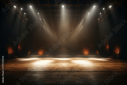Empty stage lighting effect, theater with stage and lighting equipment