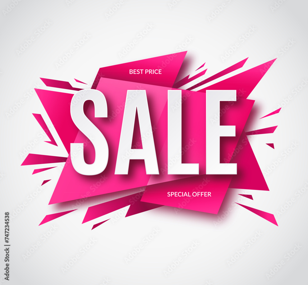 Sale banner. Best price label. Special offer vector template. Spring sale pink sticker, tag. Shopping background.