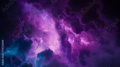 Dramatic Thunderstorm with Intense Purple Lightning and Moody Clouds