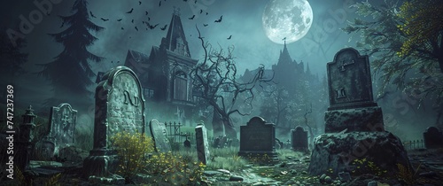 Ghostly Night at the Cemetery A Halloween-Inspired Scene Generative AI