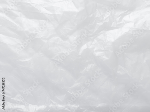 Plastic Paper Foil Silver Crumpled Wrap Film Cellophane White Background Package Pattern Sheese Bag Pvc Frame Stretch Tape Round Clean, Moden Packaging Polythene Surface Mockup Eco Environment. photo