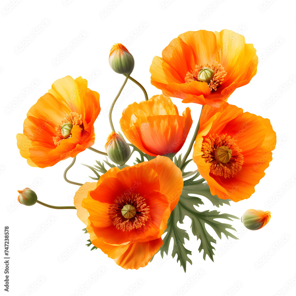 Naklejka premium beautiful ornamental orange flower with stalks and bud PNG