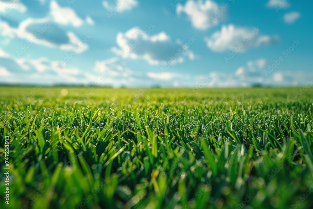 green grass and blue sky landscape