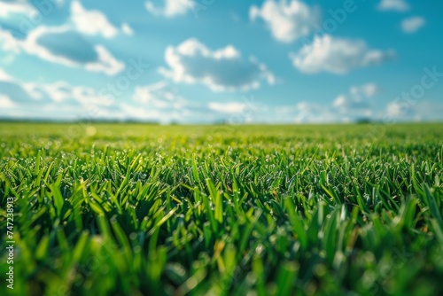 green grass and blue sky landscape
