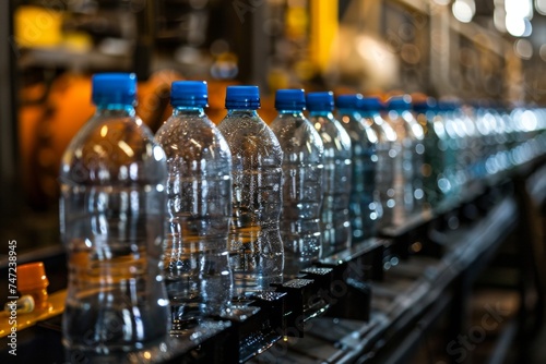 plastic bottles production  ecological problems concept  plastic bottles production line