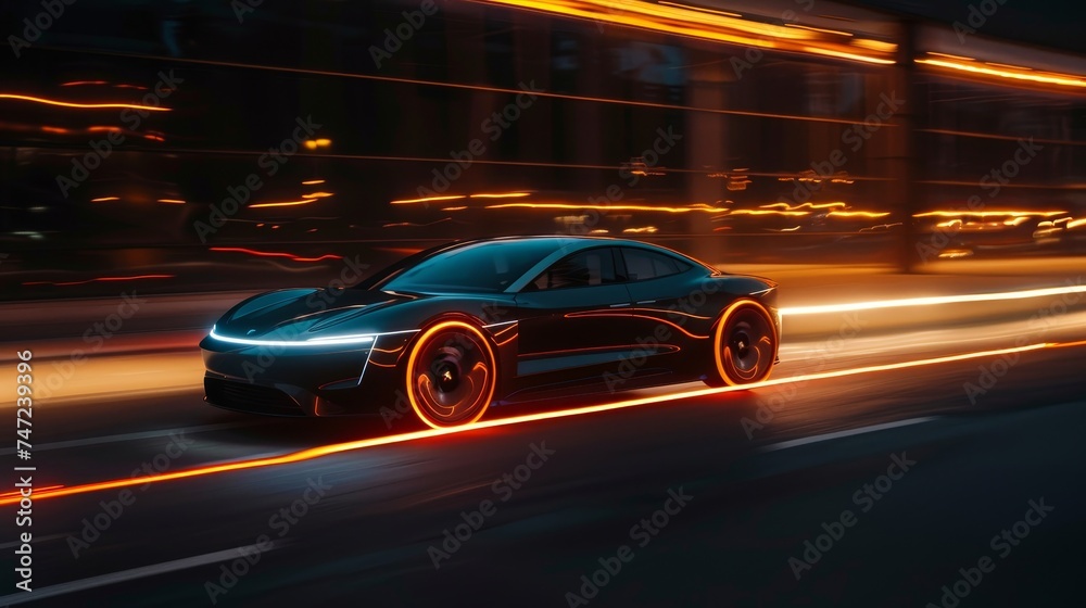 Electric Concept Car in Urban Evening