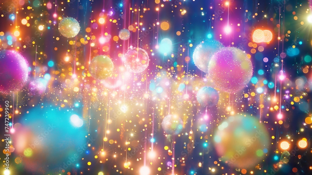 Festive Glittering Lights and Sparkles with Hanging Orbs, Celebratory and Magical Atmosphere, Abstract Holiday Background