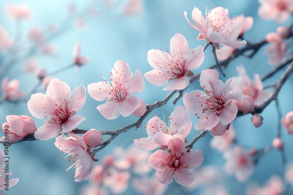 Close Up of Pink Flowers on a Tree Branch