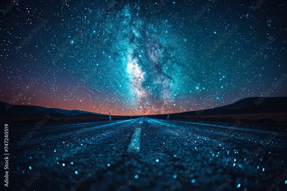 Road Under a Starry Sky - obrazy, fototapety, plakaty 