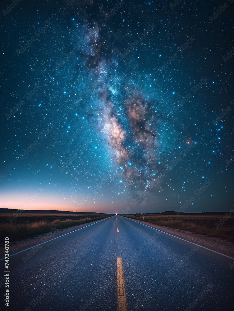 Naklejka premium Road Under a Starlit Sky