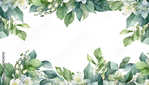 watercolor jasmine flowers frame on transparent background 