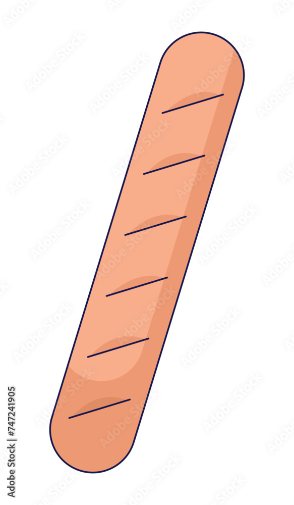 Baguette french bread 2D linear cartoon object. Baked loaf isolated line vector element white background. Wheat food. Bakehouse assortment. Delicious bakery product color flat spot illustration Baguette french bread 2D linear cartoon object. Baked loaf isolated line vector element white background. Wheat food. Bakehouse assortment. Delicious bakery product color flat spot illustration