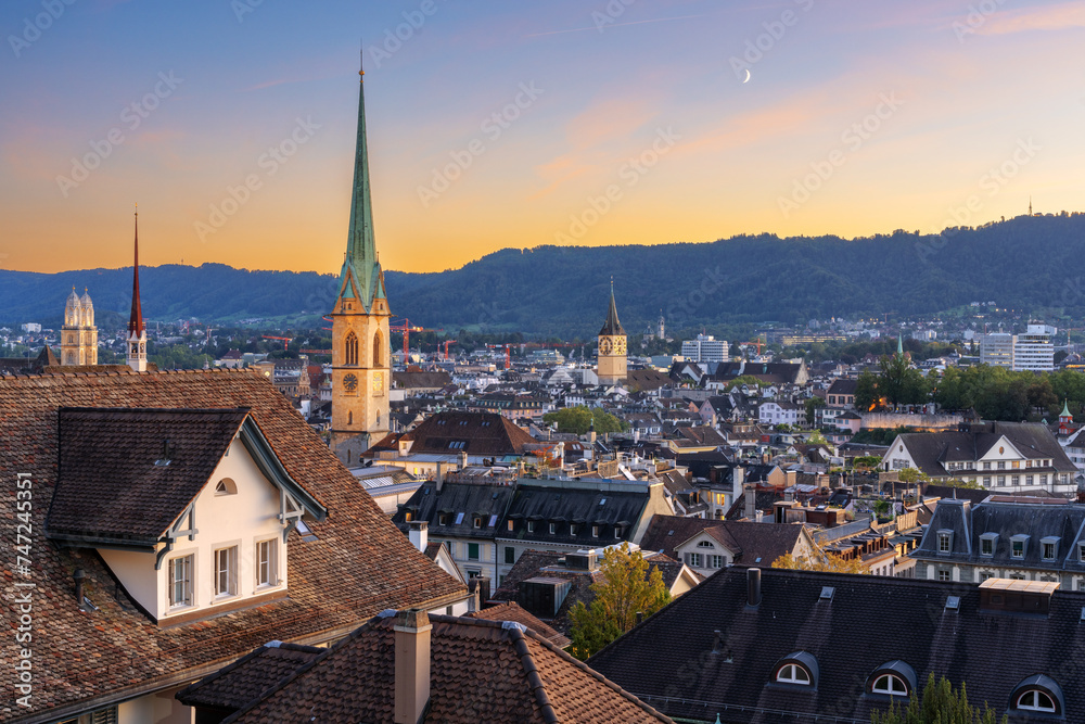 Zurich, Switzerland Cityscape with Church Steeples