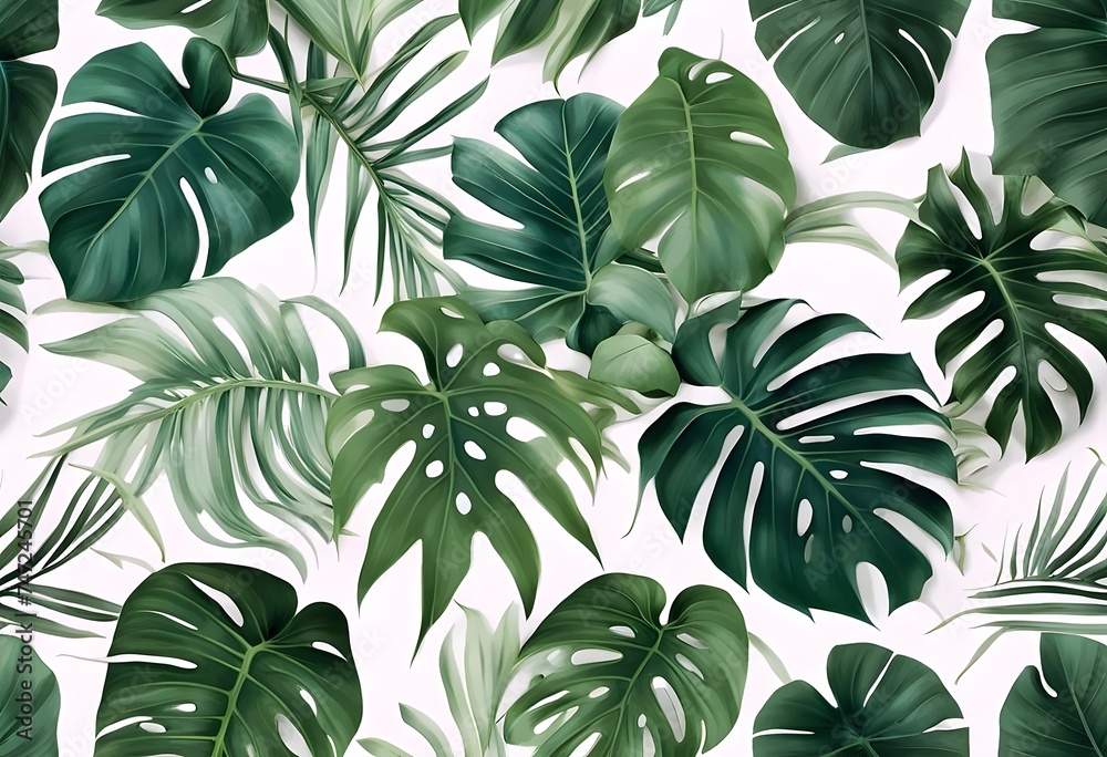 Tropical Monstera and Palm Leaves Pattern