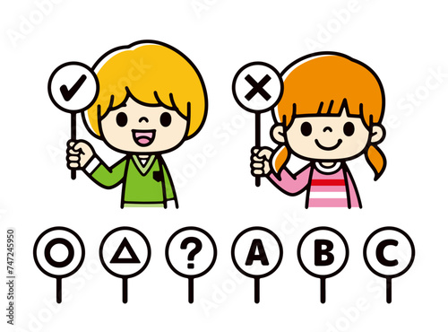Illustration of white children answering a quiz