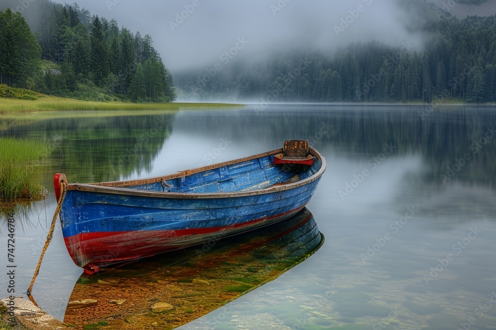Blue and Red Boat on Lake Blue and Red Boat on Lake