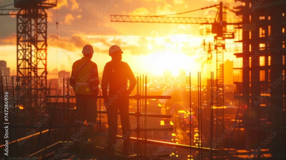 Sunset Silhouettes: Construction Crews Shaping Tomorrow's Skyline Sunset Silhouettes: Construction Crews Shaping Tomorrow's Skyline
