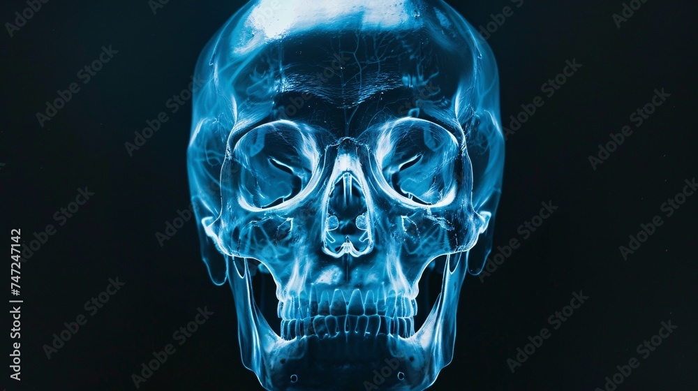 Glowing Skull A Blue-Tinted, Futuristic Headshot Generative AI