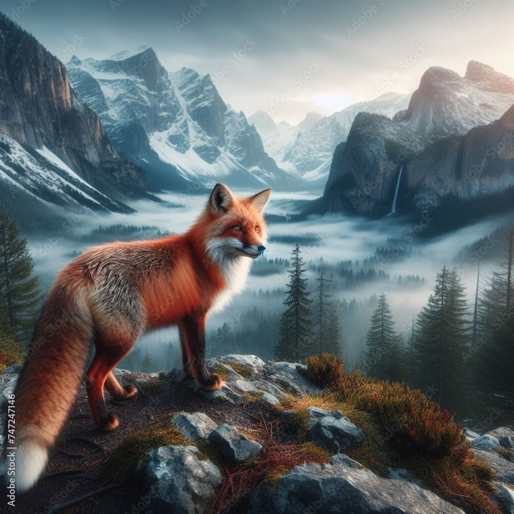 Fototapeta premium red fox glacier national park
