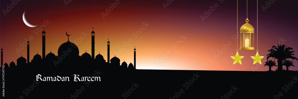 Ramadan offer sale banner design vector illustration. Eid festival offer creative banner, poster, greetings design etc. 