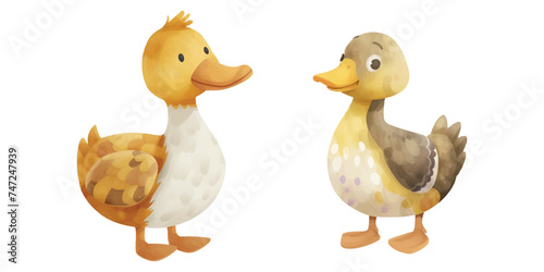 cute duck watercolour vector illustration © Finkha