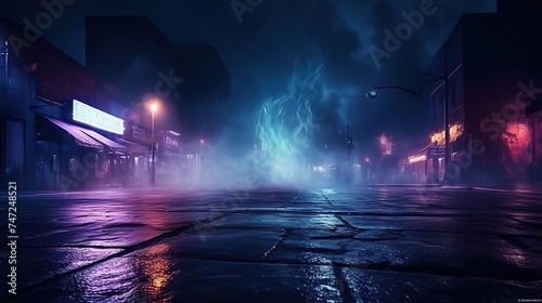Rain Road Wet Asphalt Reflection of Neon Lights