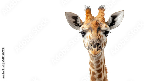 A crisp portrait of a giraffe with a calm and majestic appearance  its long neck leading to an elegant face