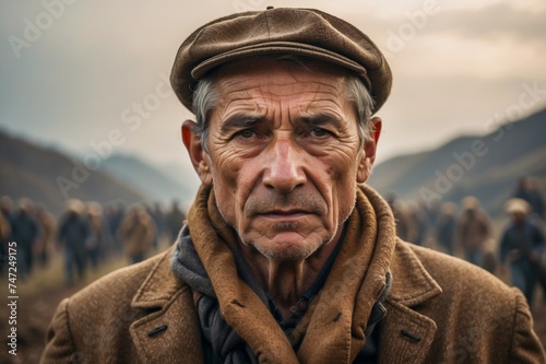 The Old Worker Demands His Rights. Old Man. Working Class. An Old Farmer Struggles to Survive. Revolt of the Working Class. © Radovan