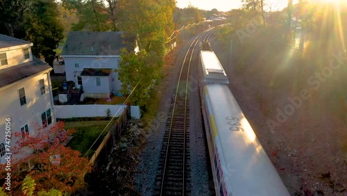 Aerial of MBTA commuter train photo