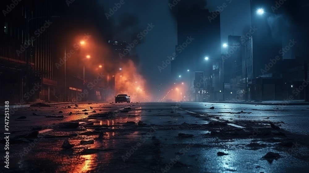 Rain Road Wet Asphalt Reflection of Neon Lights
