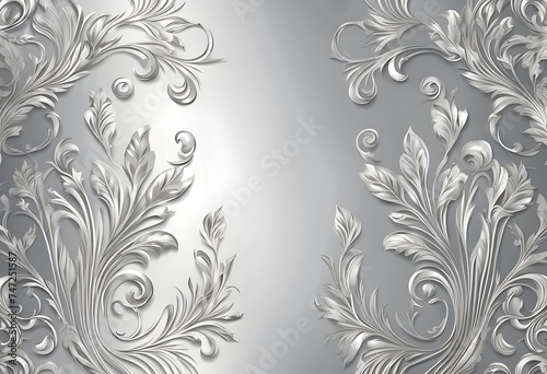 Elegant Silver Floral Ornament on Gray Background