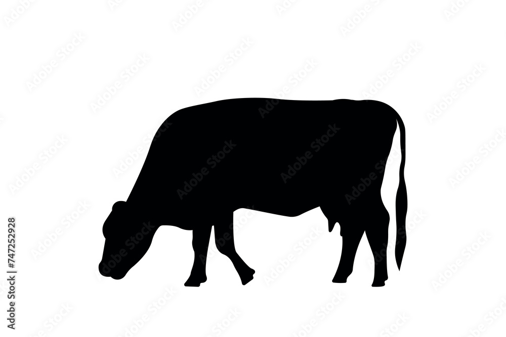 eating cow silhouette icon, simple design element for agricultural products milk and meat