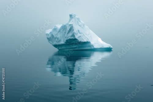 Iceberg in Misty Blue Sea with Subtle Sunlight. Arctic Majesty. Iceberg in mist. © Noize