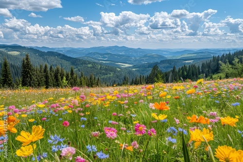 Vibrant Wildflowers and Majestic Mountains