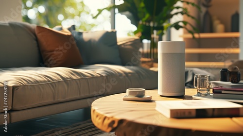 Wallpaper Mural A White Speaker Sits on a Coffee Table in a Living Room Torontodigital.ca