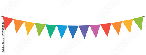 carnival garland, birthday party decoration, string of flags, colorful pennants banner, panoramic vector illustration