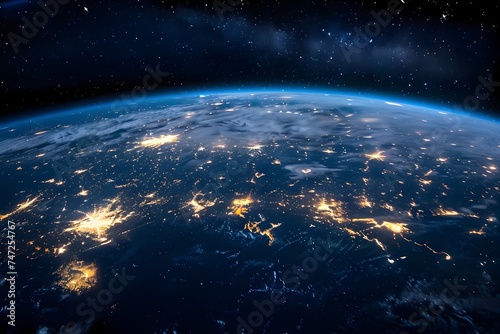 High-Tech Futuristic Illustration of Earth at Night from Space