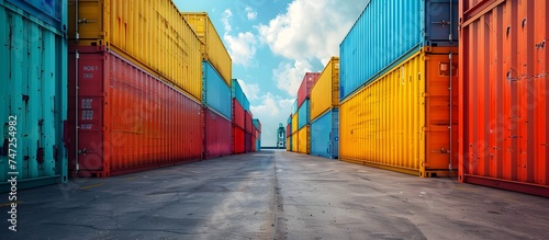 Colorful Stacked Shipping Containers at the Dock photo
