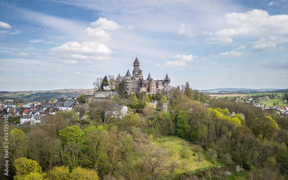 Aerial view of the Castle Braunfels, in Braunfels, Hessen, Germany, Europe