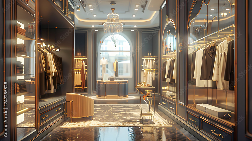 Obraz premium elegant clothing in a luxurious boutique with mirrors and soft lighting