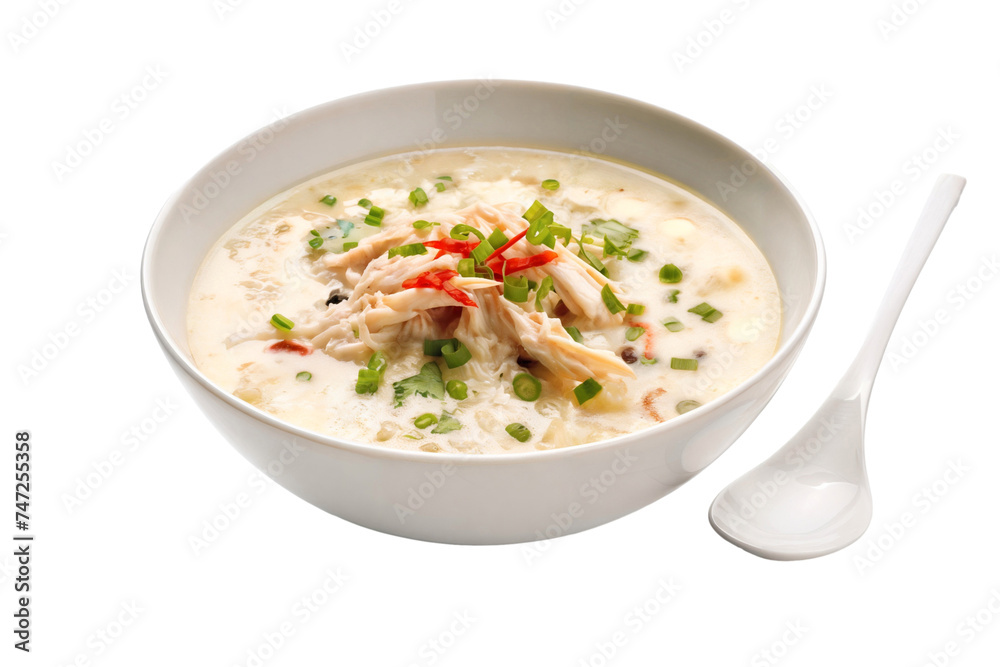 Thai chicken soup isolated on white background