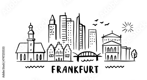 city of Frankfurt in sketch style on white