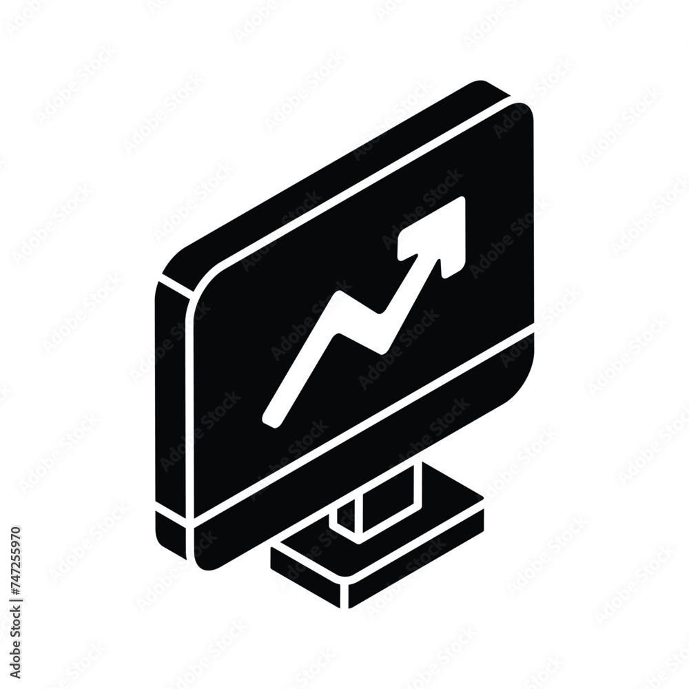 Growth arrow inside monitor showing concept icon of online analysis, online statistics Growth arrow inside monitor showing concept icon of online analysis, online statistics