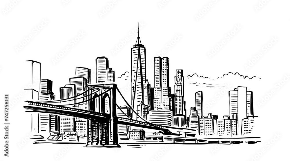 New York, USA. Brooklyn bridge Travel sketch