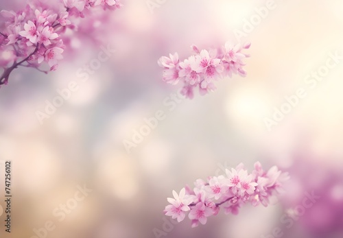 Sakura blossoms in full bloom create a mesmerizing spring background, accented by delicate petals, pink shades, and enchanting bokeh