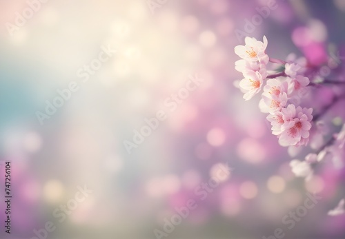 A captivating display of sakura blossoms and swirling petals against a backdrop of pastel tones and whimsical bokeh, defining the essence of spring