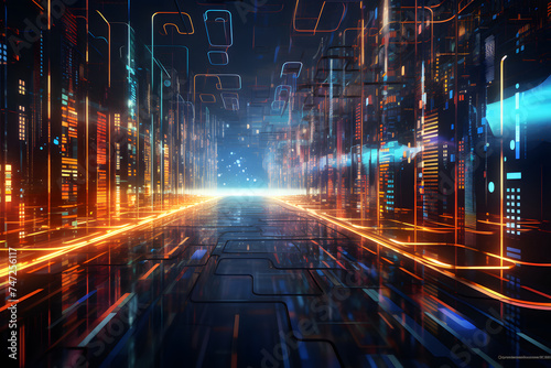 Abstract blockchain concept background. Big data science abstract illustration with neon lights