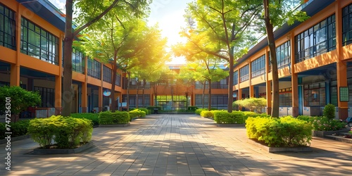 Daylight view of a typical American school building from the outside. Concept Architecture, School Design, Educational Facilities, Daylight Views, Exterior Design photo