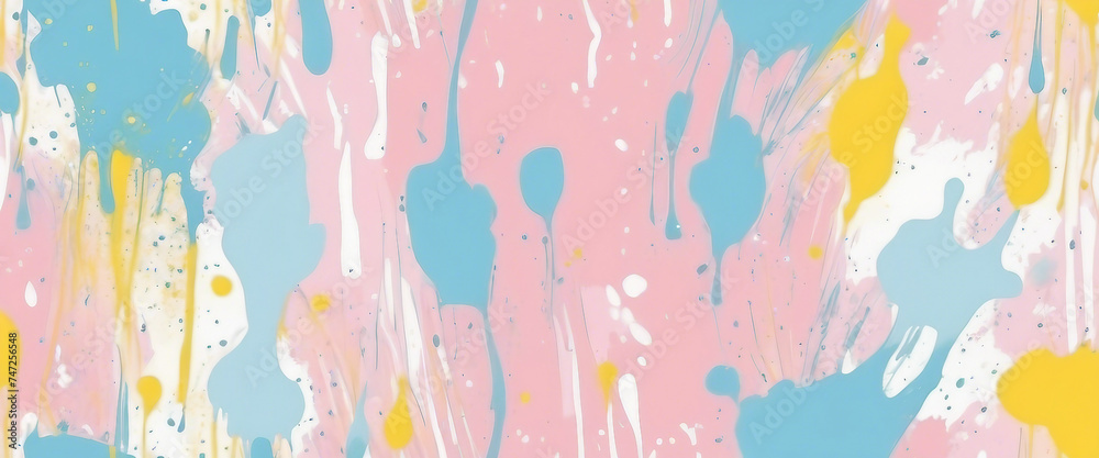 Hazy paint splatter in pastel pink blue yellow and white